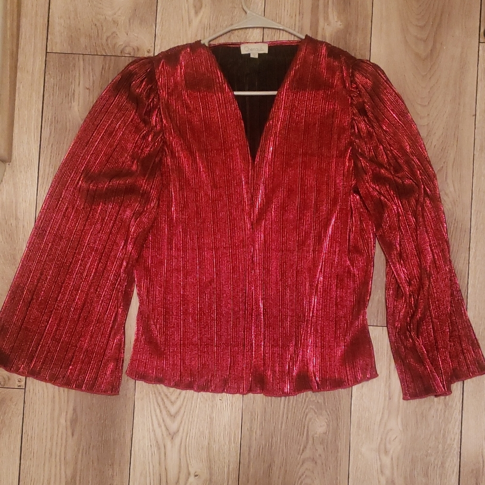 Chenault Red and Black Pleated Top